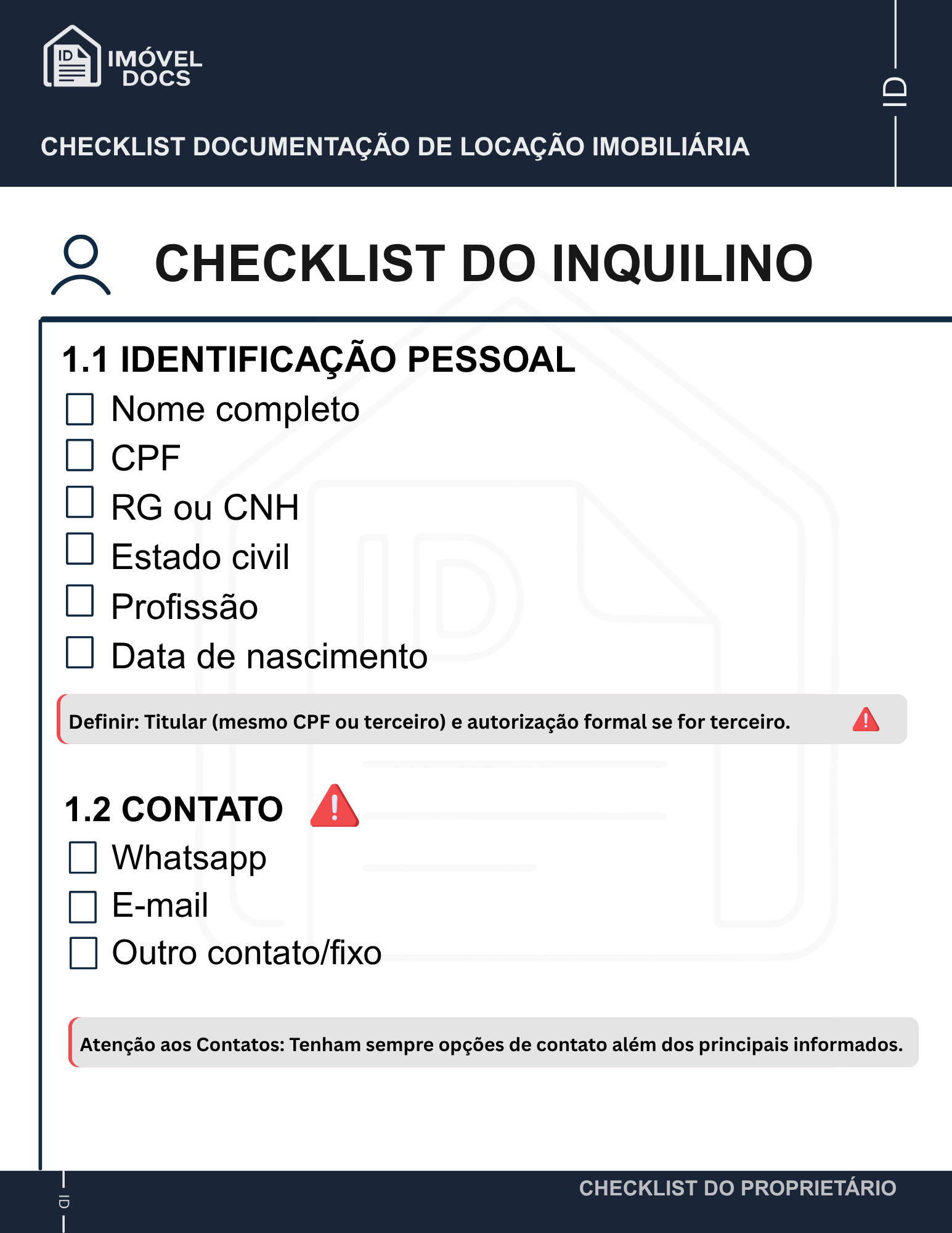 Checklist documental do locatário PF